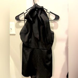 Boutique black iridescent backless romper with ribbon bow